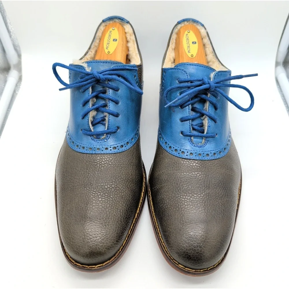 Cole Haan Saddle Oxford Men 10 Brown Blue Excellent Shearling Nike Air C10398
